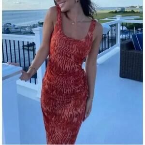 HOUSE OF HARLOW 1960 Orange Midi Cutout Dress Cinched Bodycon Sleeveless Size XS